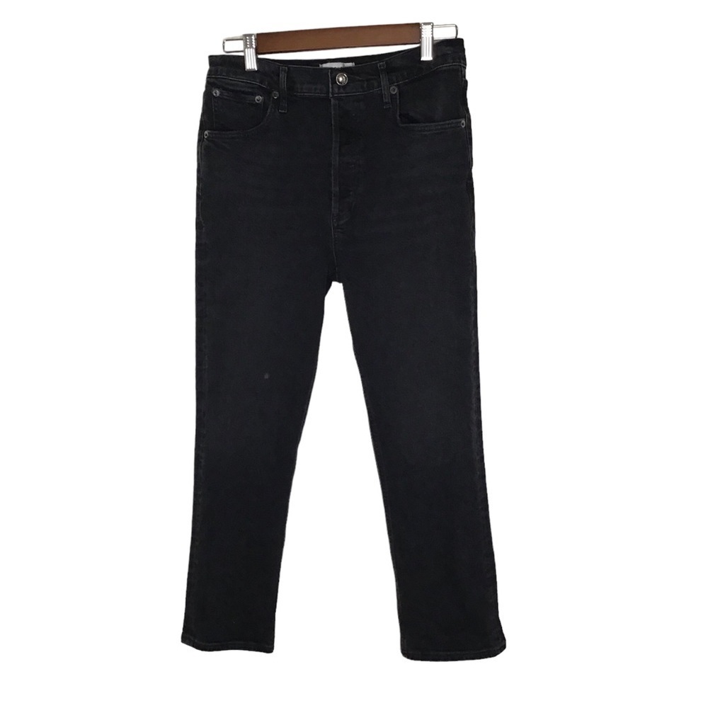 AGOLDE Riley High Rise Straight Crop Jeans In Black Size 28P.